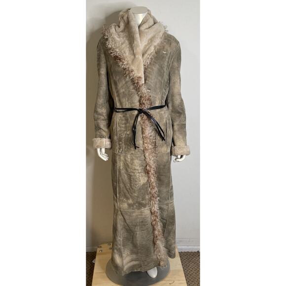 SYLVIE SCHIMMEL Jackets & Blazers - Sylvie Schimmel Long Goat Suede Shearling Belted Maxi Coat Womens 46 12 L Hood